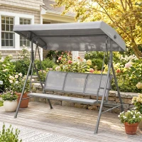 Outsunny Balancelle de Jardin 3 Places Grand Confort Toit Inclinaison réglable Assise et Dossier Ergonomique Acier textilène Gris(m-9)