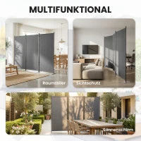 Outsunny Raumteiler 3-teilig 260 x 34 cm Freistehend Paravent Trennwand Sichtschutz aus Metall, Outdoor Raumtrenner Dunkelgrau(m-7)