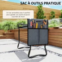 Outsunny Tabouret de Jardin Pliable avec Coussin Rembourré Épais et 4 Poches à Outils Amovible, Charge 150kg, 58x28x49cm, Gris(m-6)