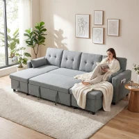 HOMCOM Sofá de canto com função cama e baú em U 4 lugares Sofá com chaiselongue, encosto regulável, aparência linho(m-4)