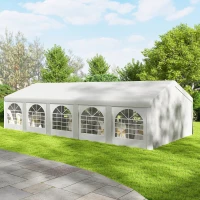 Outsunny Cort de grădină 10x5 m cu 10 pereți laterali detașabili, din PE și metal galvanizat, alb(m-8)