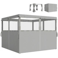Outsunny 4 Paredes Laterales para Cenador 3x3 m Laterales de Carpa con 8 Ventanas Protección UV 30+ Impermeable Gris Claro(m-1)