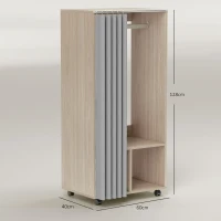 HOMCOM Armoire penderie armoire de rangement mobile avec rideau, tringle de suspension, 60 x 40 x 128 cm, effet bois naturel(m-3)