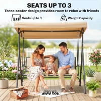 Outsunny 3 Seater Swing Chair, Garden Swing Bench with Adjustable Tilting Canopy, Breathable Mesh Seat and Heavy Duty Steel Frame for Patio, Yard, Beige(m-6)