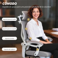 HOMCOM Silla de Escritorio de Malla Reclinable con Reposacabezas Soporte Lumbar Reposapiés y Altura Regulable Gris Claro(m-5)