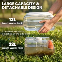 Outsunny Portable Toilet for Adults, 22L Camping Toilet with Seat, Lid and Anti-Leak Handle Pump, Outdoor Travel Toilet with Detachable Tanks for Camping, Boating, Hiking, Travel, RV, Grey(m-4)