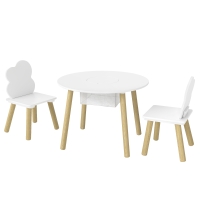 AIYAPLAY Kindertafel met stoelen en opberging, 3-delige kindermeubelset in wit en natuur voor speelkamer en kinderkamer