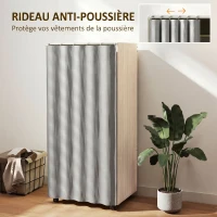 HOMCOM Armoire penderie armoire de rangement mobile avec rideau, tringle de suspension, 60 x 40 x 128 cm, effet bois naturel(m-5)