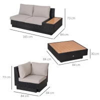 Outsunny 4 PCs Rattan Garden Furniture - Outdoor Sectional Corner Sofa and Coffee Table Set, Conservatory Wicker Weave Furniture with Armrest and Cushions, Black(m-15)