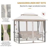Outsunny 3-zitter Hollywoodschommel tuinschommel paviljoen zijwanden ligfunctie(m-5)