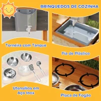 Outsunny Caixa de Areia de Madeira para Crianças com Toldo Regulável e Brinquedos de Cozinha para Crianças de 3-7 Anos 114x110x110 cm Vermelho(m-5)