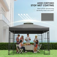Outsunny 3 x 3 m Vervangingsdak voor Paviljoen, Dakzeil met Afvoergaten, UPF30+, Zonbescherming, Donkergrijs(m-6)