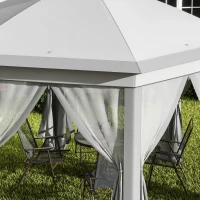 Outsunny Vouwtent 4 x 4m, Zeshoekig Ontwerp, Netgordijnen, Waterafstotend, Ventilatiedak, Grijs+Wit(m-7)