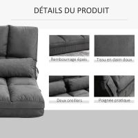HOMCOM Chauffeuse matelas d'appoint pliant convertible - inclinaison dossier réglable 14 positions - 2 coussins inclus, gris(m-6)