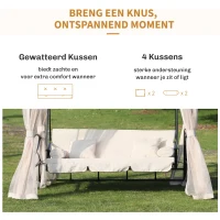 Outsunny 3-zitter Hollywoodschommel tuinschommel paviljoen zijwanden ligfunctie(m-6)