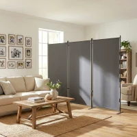 Outsunny Raumteiler 3-teilig 260 x 34 cm Freistehend Paravent Trennwand Sichtschutz aus Metall, Outdoor Raumtrenner Dunkelgrau(m-8)