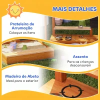 Outsunny Caixa de Areia de Madeira para Crianças com Toldo Regulável e Brinquedos de Cozinha para Crianças de 3-7 Anos 114x110x110 cm Vermelho(m-7)
