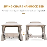 Outsunny 3-zitter Hollywoodschommel tuinschommel paviljoen zijwanden ligfunctie(m-4)