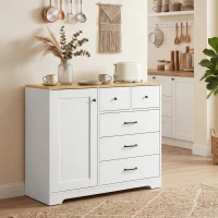 HOMCOM Küchenbuffet, Aufbewahrungsmöbel mit 5 Schubladen und Tür, rustikaler Stil, 100 x 40 x 94 cm, Weiß(m-6)