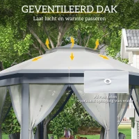 Outsunny Vouwtent 4 x 4m, Zeshoekig Ontwerp, Netgordijnen, Waterafstotend, Ventilatiedak, Grijs+Wit(m-5)