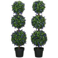 HOMCOM Set of 2 Artificial Plants, Lavender Flowers Ball Trees with Pot, for Home Indoor Outdoor Decor, 110cm(m-11)