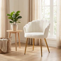 HOMCOM Lounge Chair Petal-Back Armchair Metal Metal Legs for Living Room Bedroom Cream(m-9)