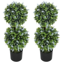 HOMCOM Set of 2 Decorative Artificial Plants Ball Trees with Lavender Flowers in Pot Fake Plants for Home Indoor Outdoor Decor, 70cm, Blue(m-11)
