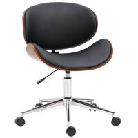 Vinsetto Silla de Oficina con Ruedas Silla de Escritorio Tapizada en PU con Asiento Ancho y Curvado Altura Ajustable Negro(m-10)