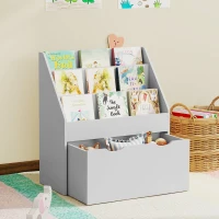 AIYAPLAY Bibliotecă pentru copii Multi-Depozitare cu 3 niveluri de rafturi și un sertar, 62,5L x 30l x 70H cm, gri(m-4)