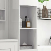kleankin Armario de Baño Alto y Estrecho con Puertas y Estantes Ajustables 30x30x81,5 cm Blanco Brillo(m-7)