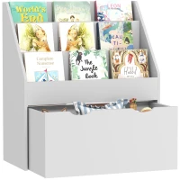 AIYAPLAY Bibliotecă pentru copii Multi-Depozitare cu 3 niveluri de rafturi și un sertar, 62,5L x 30l x 70H cm, gri(m-8)