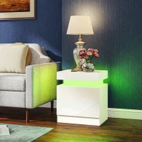 HOMCOM Lot de 2 Tables de Chevet LED 16 Couleurs & 4 Modes avec 2 Tiroirs, en Bois, 45x35x52 cm, Blanc Laqué(m-5)