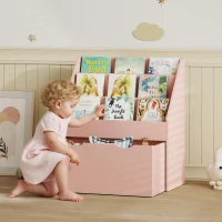 AIYAPLAY Bibliotecă pentru copii Multi-depozitare cu 3 niveluri de rafturi și un sertar, 62,5L x 30l x 70H cm, roz(m-2)