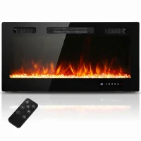 HOMCOM Camino Elettrico da Incasso o a Parete con Temperatura Regolabile, in Acciaio e Vetro, 91.4x9.4x47 cm, Nero(m-11)