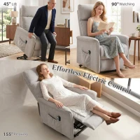 HOMCOM Poltrona Elettrica Alzapersona Reclinabile in Ciniglia con Schienale Alto, Telecomando, Grigio Chiaro(m-4)