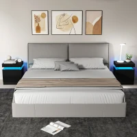 HOMCOM Set 2 Mesitas LED de 16 Colores y 4 Modos con 2 Cajones en Madera 45x35x52 cm Negro(m-2)