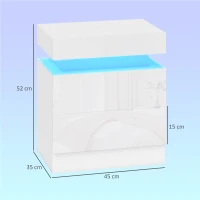 HOMCOM Set de 2 Mesitas LED de 16 Colores y 4 Modos con 2 Cajones en Madera 45x35x52 cm Blanco Brillante(m-3)