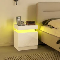 HOMCOM Set de 2 Mesitas LED de 16 Colores y 4 Modos con 2 Cajones en Madera 45x35x52 cm Blanco Brillante(m-4)