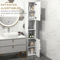 kleankin Armario de Baño Alto y Estrecho con Puertas y Estantes Ajustables 30x30x81,5 cm Blanco Brillo(m-5)