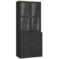 HOMCOM Vitrina-estantería, mueble de almacenamiento de 6 niveles con 4 puertas, 2 en vidrio templado, estantes regulables, negro(m-1)