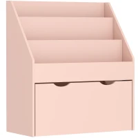 AIYAPLAY Bibliotecă pentru copii Multi-depozitare cu 3 niveluri de rafturi și un sertar, 62,5L x 30l x 70H cm, roz(m-1)