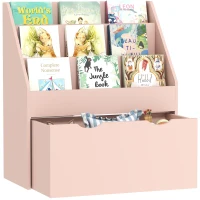 AIYAPLAY Bibliotecă pentru copii Multi-depozitare cu 3 niveluri de rafturi și un sertar, 62,5L x 30l x 70H cm, roz(m-8)