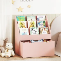 AIYAPLAY Bibliotecă pentru copii Multi-depozitare cu 3 niveluri de rafturi și un sertar, 62,5L x 30l x 70H cm, roz(m-5)