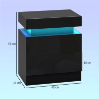 HOMCOM Set 2 Mesitas LED de 16 Colores y 4 Modos con 2 Cajones en Madera 45x35x52 cm Negro(m-3)