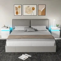 HOMCOM Set de 2 Mesitas LED de 16 Colores y 4 Modos con 2 Cajones en Madera 45x35x52 cm Blanco Brillante(m-2)