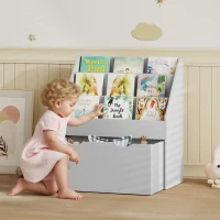 AIYAPLAY Bibliotecă pentru copii Multi-Depozitare cu 3 niveluri de rafturi și un sertar, 62,5L x 30l x 70H cm, gri(m-2)