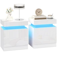HOMCOM Lot de 2 Tables de Chevet LED 16 Couleurs & 4 Modes avec 2 Tiroirs, en Bois, 45x35x52 cm, Blanc Laqué(m-6)