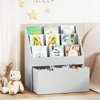 AIYAPLAY Bibliotecă pentru copii Multi-Depozitare cu 3 niveluri de rafturi și un sertar, 62,5L x 30l x 70H cm, gri(m-5)