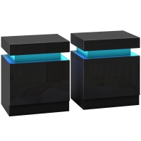 HOMCOM Set 2 LED-Nachttische mit 16 Farben und 4 Modi mit 2 Schubladen, aus Holz, 45x35x52 cm, Schwarz