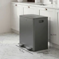 HOMCOM Coș de gunoi pentru bucătărie din oțel inoxidabil cu 2 compartimente 2x20L Pedală Capace cu închidere lină și găleată detașabilă Negru(m-3)
